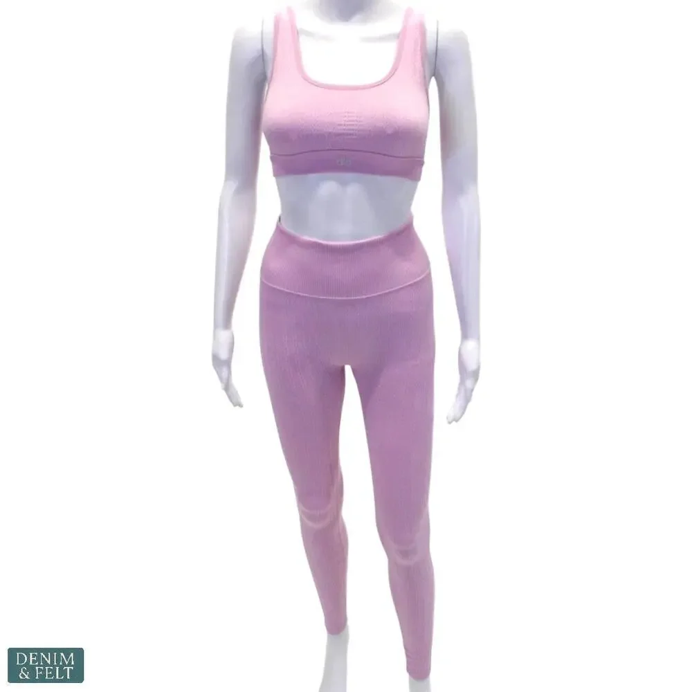 Alo Yoga‎ Seamless Cable Knit Bra & High-Waist Legging Set Sugarplum Pink Small